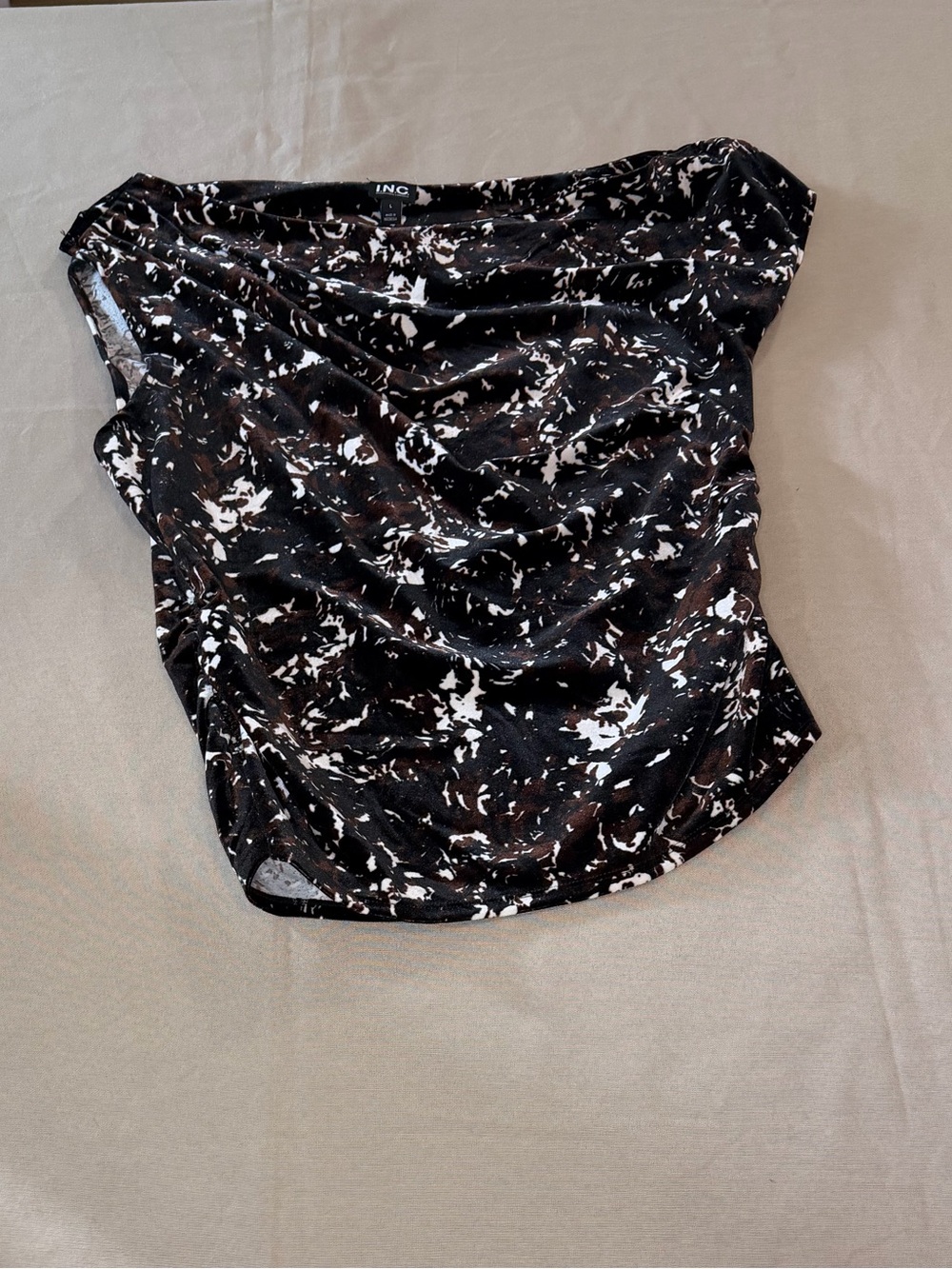 INC International Concepts Black and Brown Abstract Print Velvet  Top